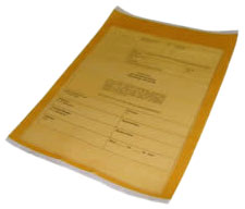 An orange sheet protector with an adhesive backing