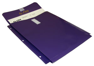 A purple document holder with ridged sides that allow it to expand similar to an accordian