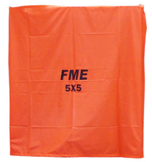 An orange five foot by five foot tarp