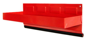 A red magnetic side tray attached to a vertical surface