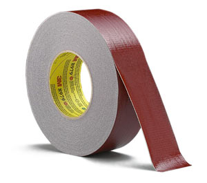A red role of duct tape sits on a white background