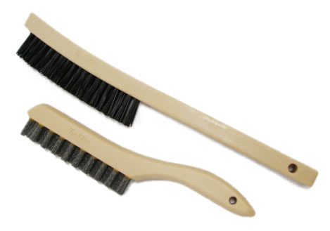 Two plastic head brushes with non-metal abrasive filiments