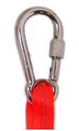 A heavy duty stainless steel carabineer with spring gate closure